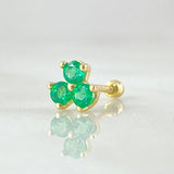 Piercing Flor Trio Esmeraldas 24pts 0.6gr / Oro Amarillo 18K