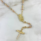 Rosario Virgen de Guadalupe 27gr / 60cm / 6-5mm Bolas Diamantadas Circones Blancos Tres Oros