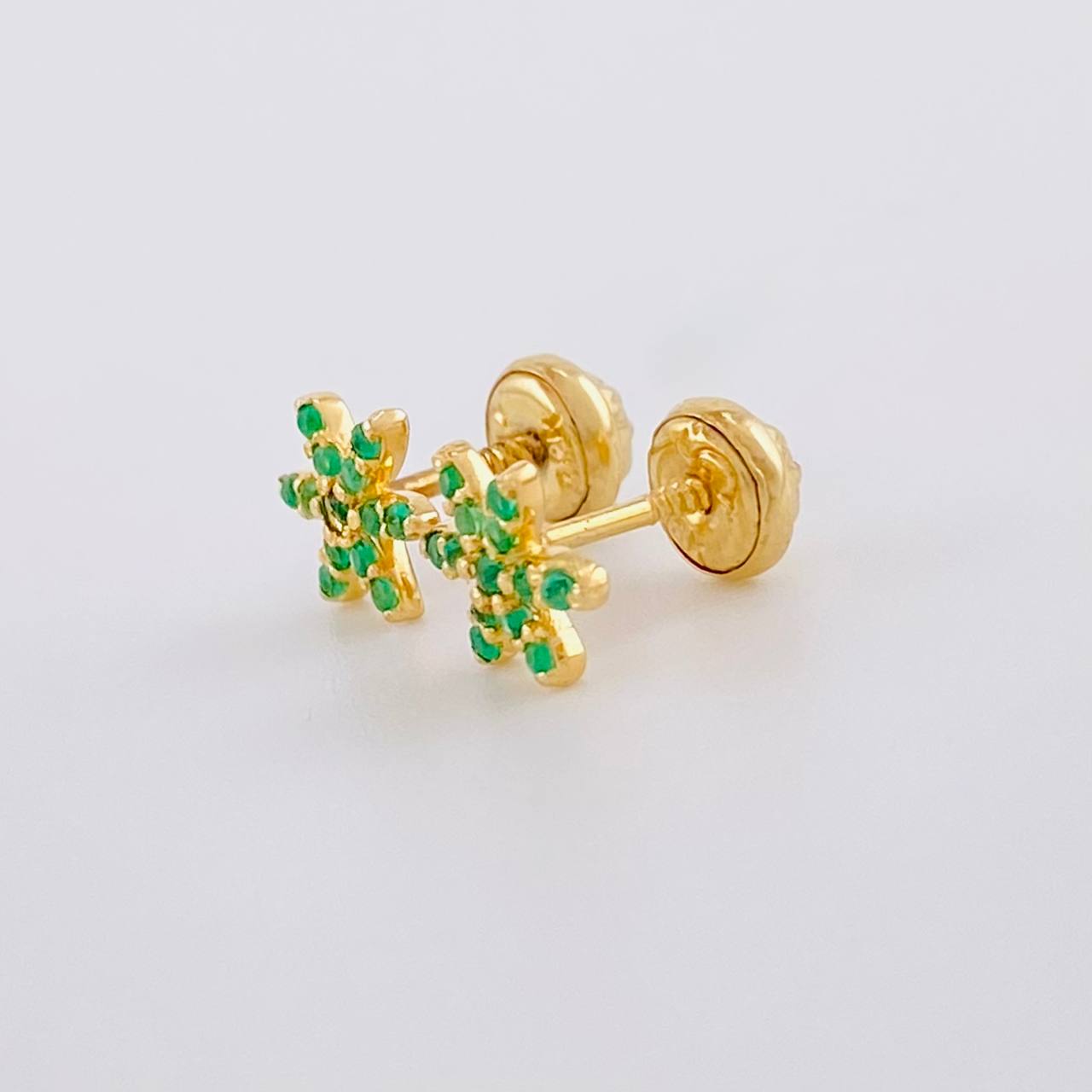 Topos Flor Esmeraldas 15pts 1.15g / 6.8mm Oro Amarillo 18K