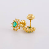 Topos Flor Tupida Esmeraldas 31pts Diamantes 30pts 1.95g / 8.2mm Oro Amarillo 18K