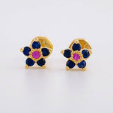 Topos Flor Cinco Puntas Zafiros 38pts 1.3g / 6.8mm Oro Amarillo 18K