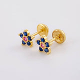 Topos Flor Cinco Puntas Zafiros 38pts 1.3g / 6.8mm Oro Amarillo 18K