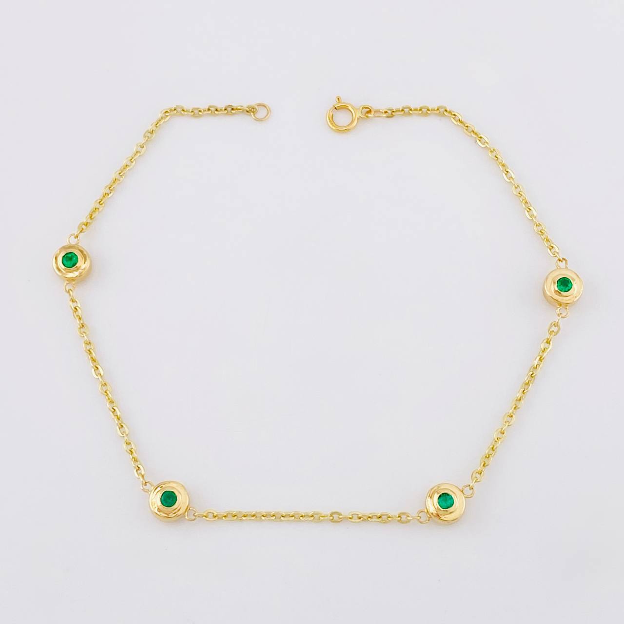 Pulso Círculos Intercalados Esmeraldas 31pts 2.8g / 19.3cm / 1.5mm Oro Amarillo 18K