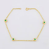 Pulso Círculos Intercalados Esmeraldas 31pts 2.8g / 19.3cm / 1.5mm Oro Amarillo 18K