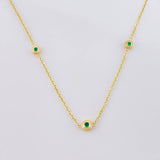 Cadena Círculos Intercalados Esmeraldas 24pts 4.2g / 45cm / 1.5mm Oro Amarillo 18K