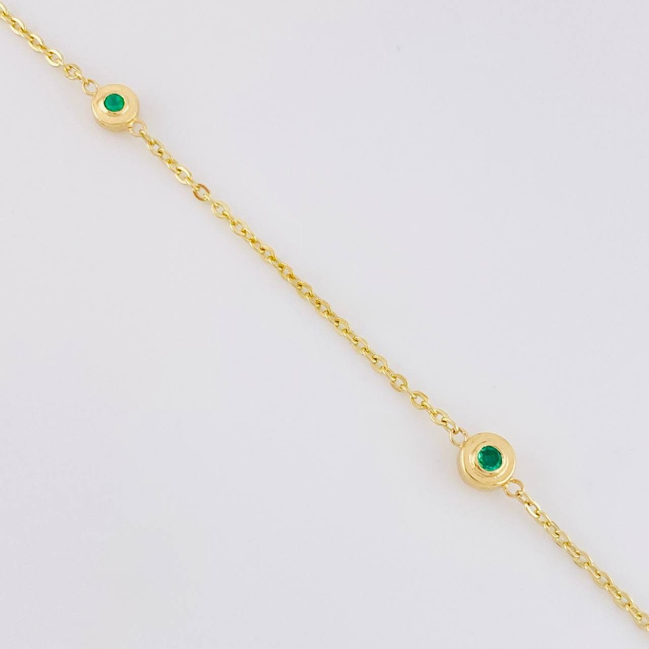 Cadena Círculos Intercalados Esmeraldas 24pts 4.2g / 45cm / 1.5mm Oro Amarillo 18K