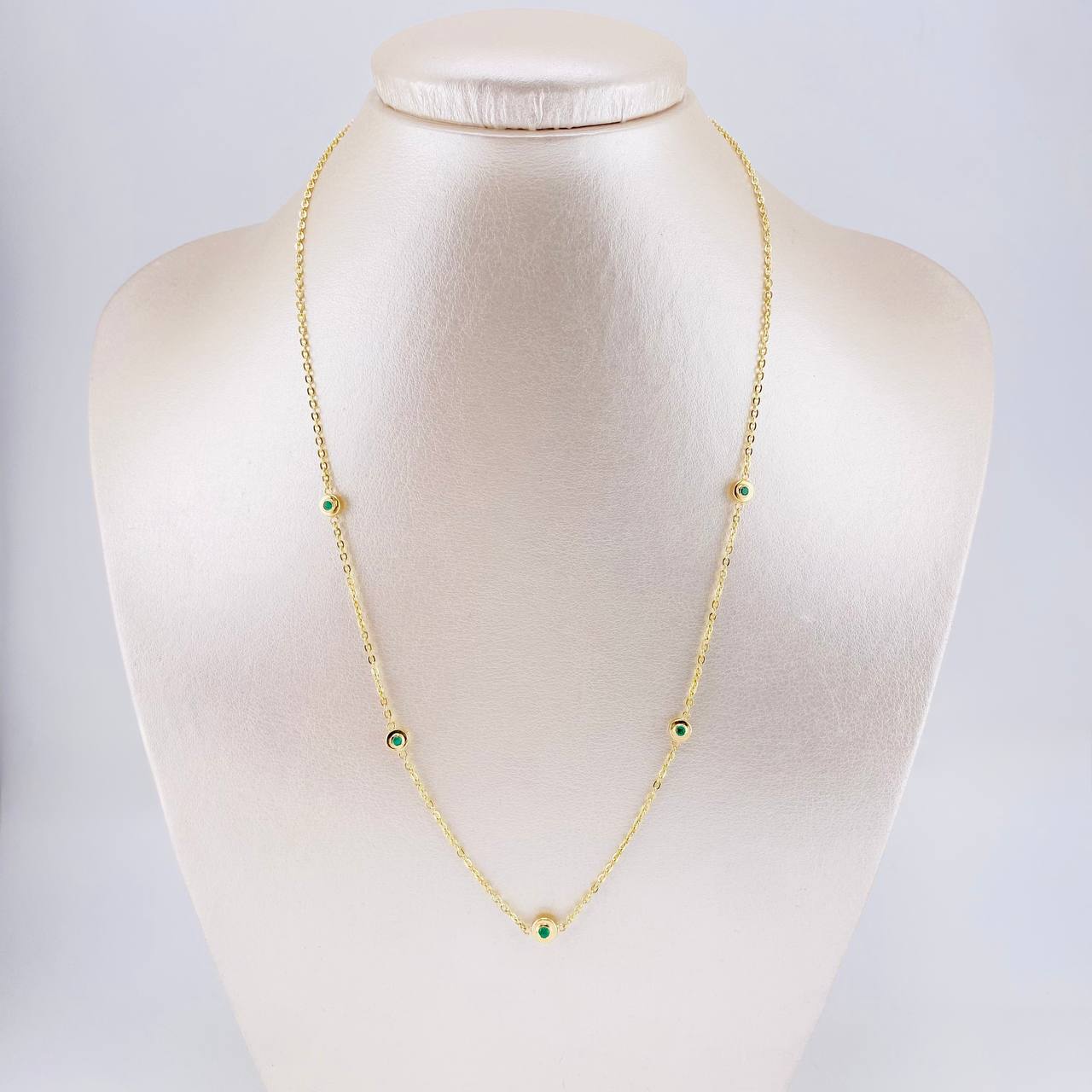 Cadena Círculos Intercalados Esmeraldas 24pts 4.2g / 45cm / 1.5mm Oro Amarillo 18K