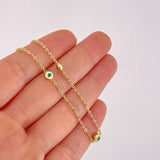 Cadena Círculos Intercalados Esmeraldas 24pts 4.2g / 45cm / 1.5mm Oro Amarillo 18K
