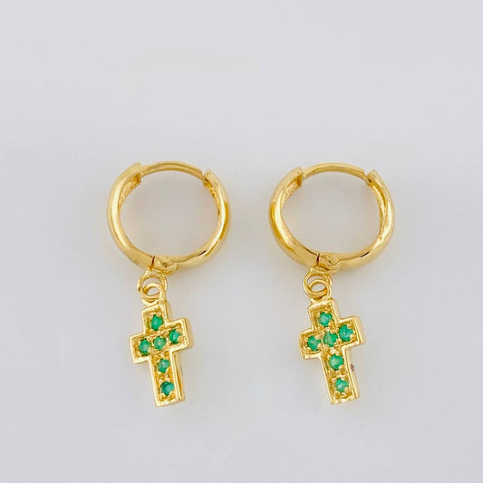 Candongas Cruz Tupida Esmeraldas 10pts 1.8g / 1.1cm Oro Amarillo 18K