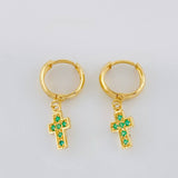 Candongas Cruz Tupida Esmeraldas 10pts 1.8g / 1.1cm Oro Amarillo 18K