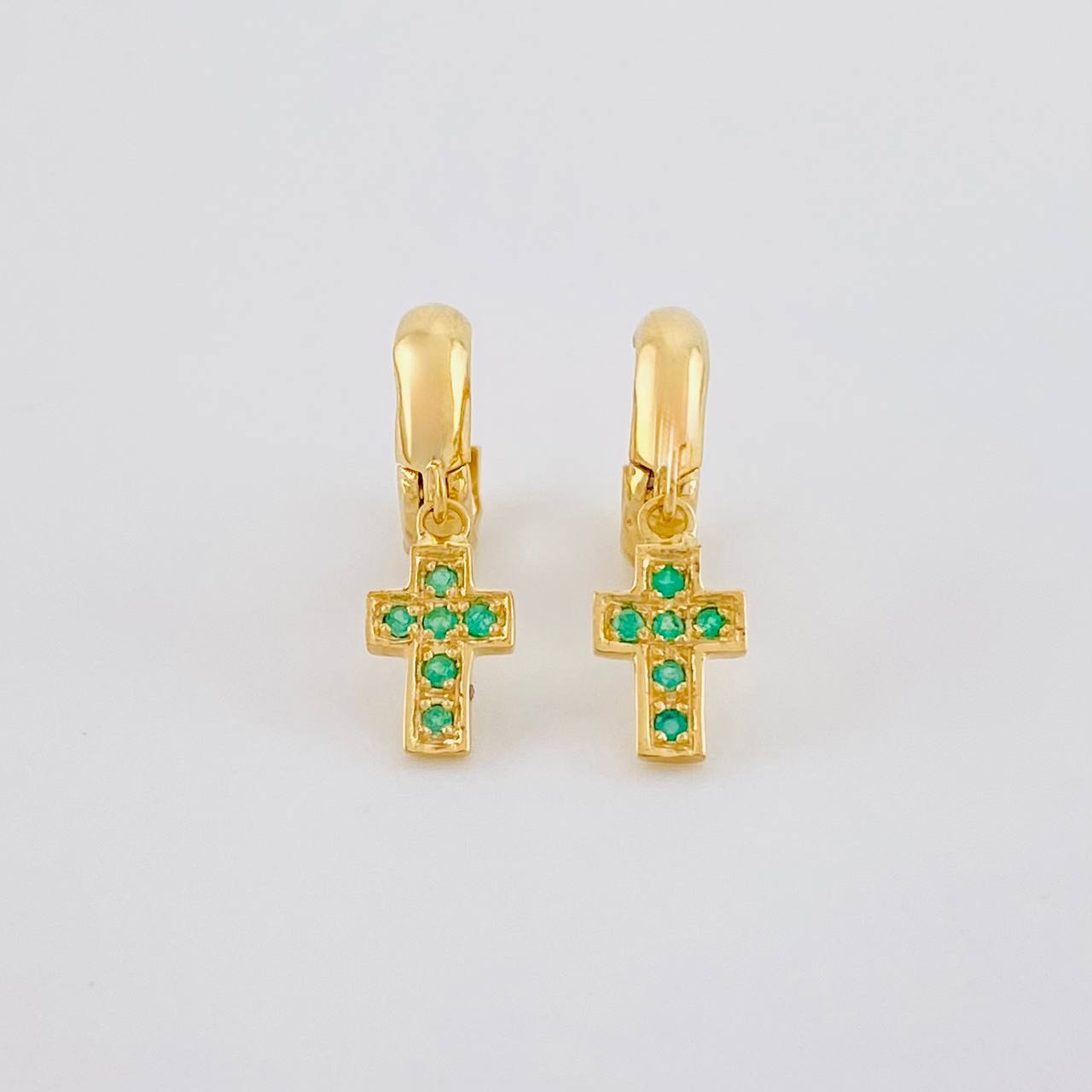Candongas Cruz Tupida Esmeraldas 10pts 1.8g / 1.1cm Oro Amarillo 18K
