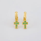Candongas Cruz Tupida Esmeraldas 10pts 1.8g / 1.1cm Oro Amarillo 18K