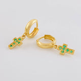 Candongas Cruz Tupida Esmeraldas 10pts 1.8g / 1.1cm Oro Amarillo 18K