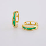 Candongas Carril Tupido Esmeraldas 11pts 1.4g / 1.1cm Oro Amarillo 18K