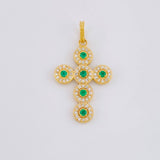 Dije Cruz Tupida Esmeraldas 21pts Diamantes 36pts 4.05g / 3.4cm Oro Amarillo 18K