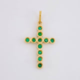 Dije Cruz Circular Esmeraldas 30pts 1g / 2.6cm Oro Amarillo 18K