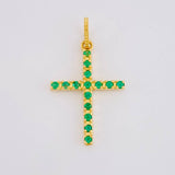 Dije Cruz Tupida Esmeraldas 14pts 1g / 2.4cm Oro Amarillo 18K