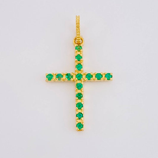 Dije Cruz Tupida Esmeraldas 15pts 1.15g / 2.4cm Oro Amarillo 18K