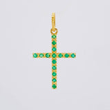 Dije Cruz Tupida Esmeraldas 14pts 1g / 2.4cm Oro Amarillo 18K