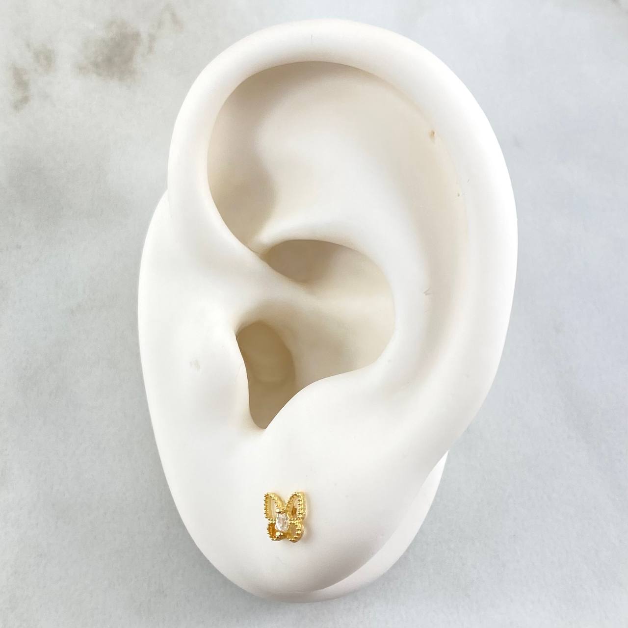 Topos Mariposa Silueta Bordeada 0.6gr / 4.8mm Circon Blanco Oro Amarillo 18K ©