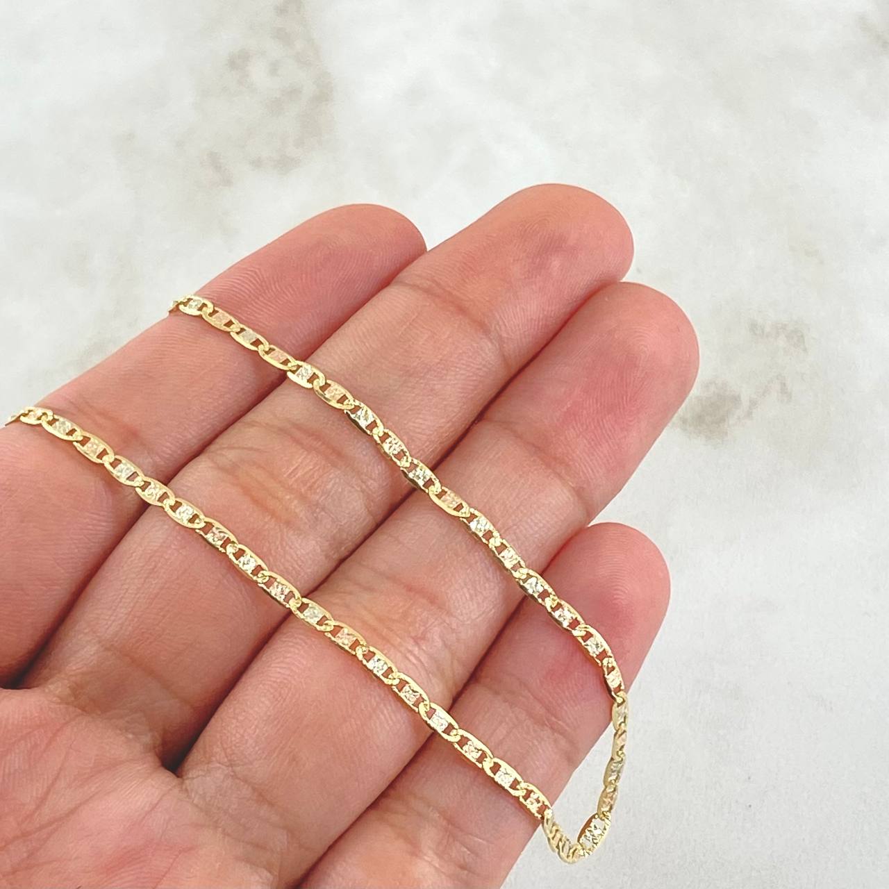 Cadena Plana 2.95gr / 40cm / 2mm Diamantada Tres Oros +3 18K