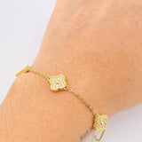 Pulso Aro Seguido Trebol Diamantado 6.3gr / 15.5cm-19cm / 9mm Oro Amarillo 18K