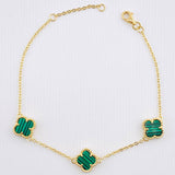 Pulso Aro Seguido Trebol Verde  4.25gr / 16.5cm-20cm / 9.1mm Oro Amarillo 18K