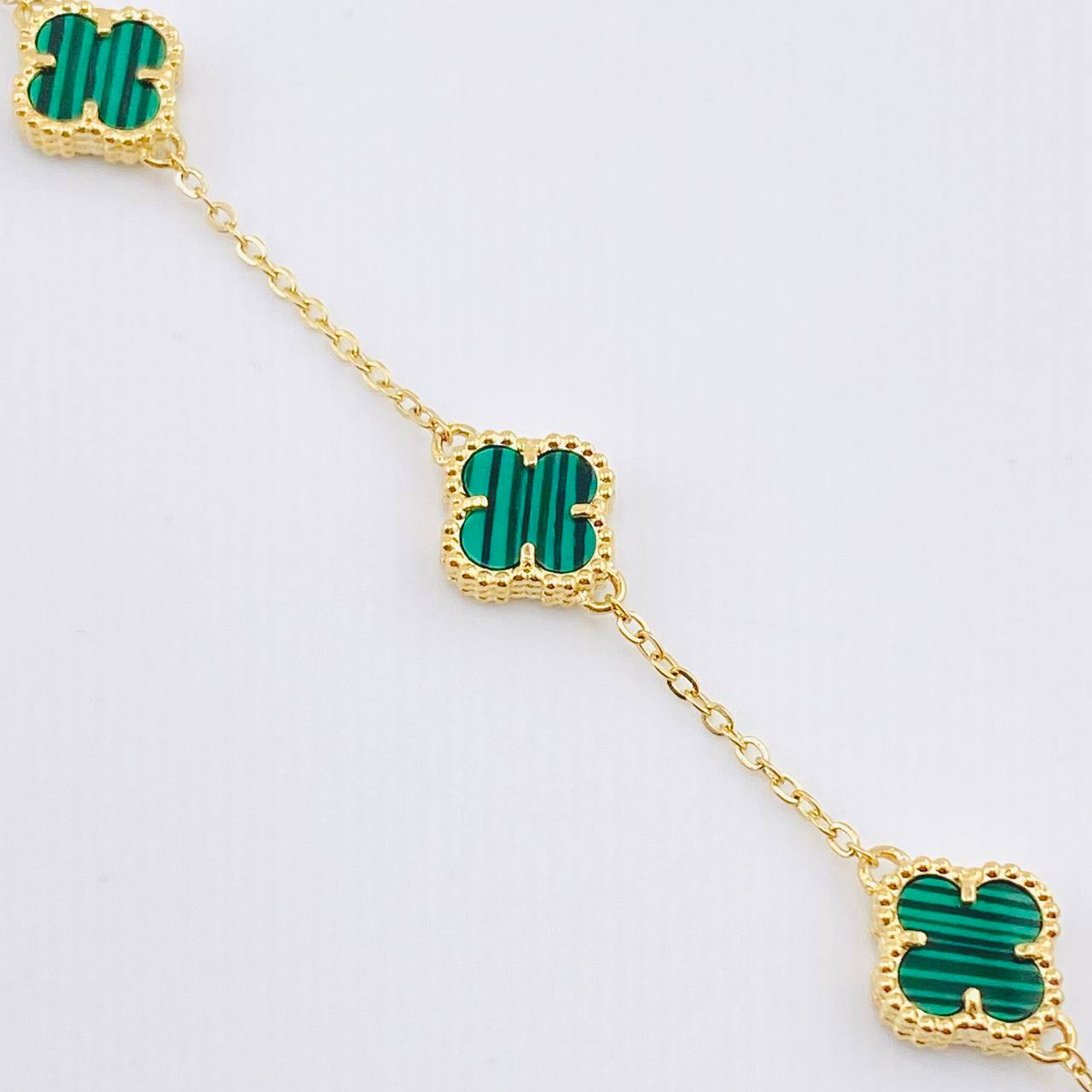 Pulso Aro Seguido Trebol Verde  4.25gr / 16.5cm-20cm / 9.1mm Oro Amarillo 18K