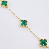 Pulso Aro Seguido Trebol Verde  4.25gr / 16.5cm-20cm / 9.1mm Oro Amarillo 18K