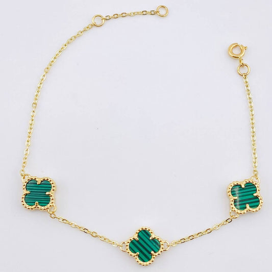Pulso Aro Seguido Trebol Verde 4.25gr / 18cm-19.5cm / 9.1mm Oro Amarillo Nac.Esp. 18K ©