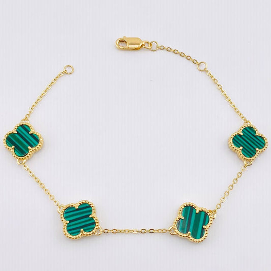 Pulso Aro Seguido Trebol Verde 7gr / 19.5cm / 10mm Oro Amarillo 18K ©