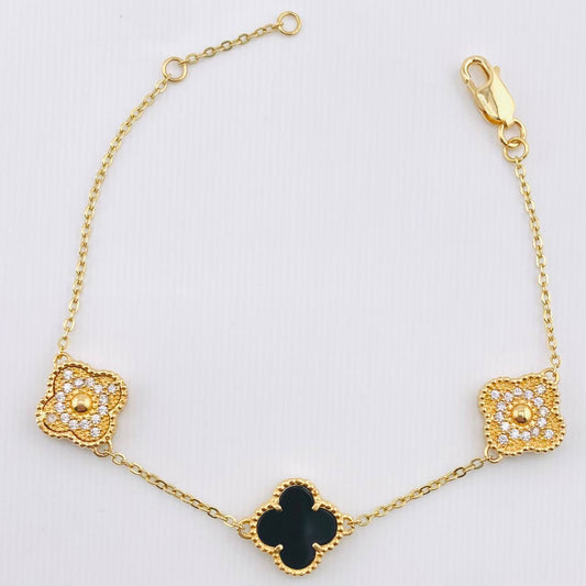 Pulso Trebol Negro Diamantado 7.45gr / 17cm-18cm / 10.7mm Oro Amarillo 18K ©