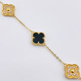 Pulso Trebol Negro Diamantado 7.45gr / 17cm-18cm / 10.7mm Oro Amarillo 18K ©