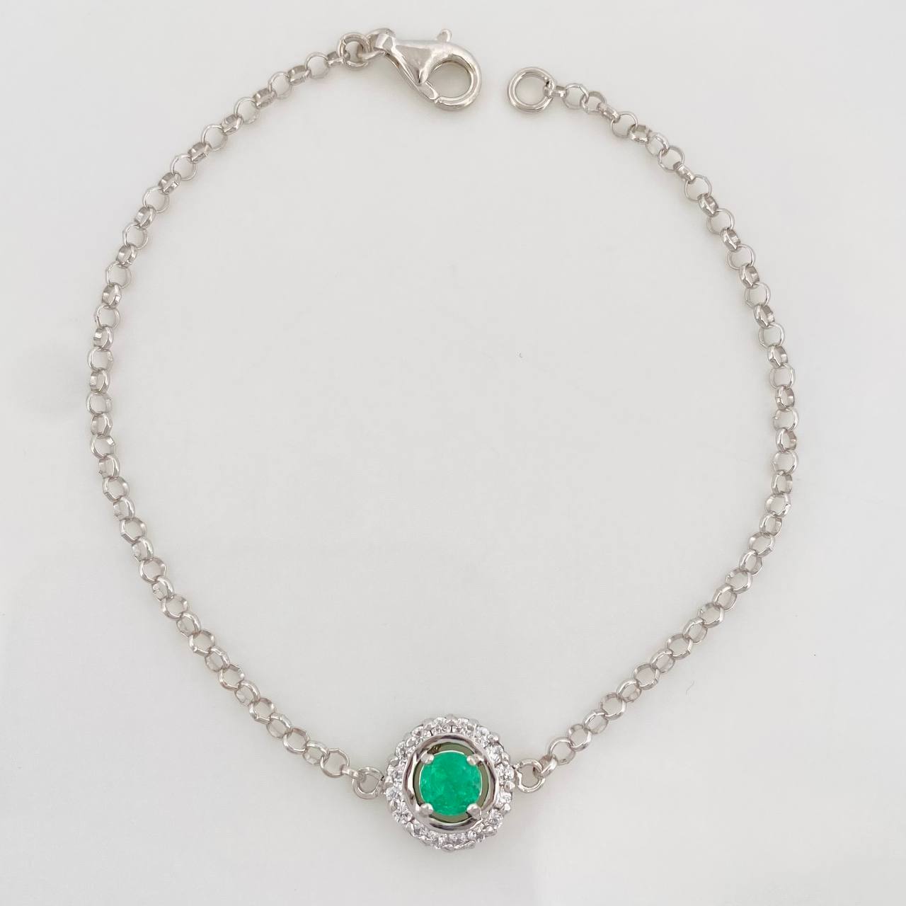 Pulso Aro Seguido Halo Esmeralda 0.38pts 2.15g / 18cm / 1.28mm Plata 925