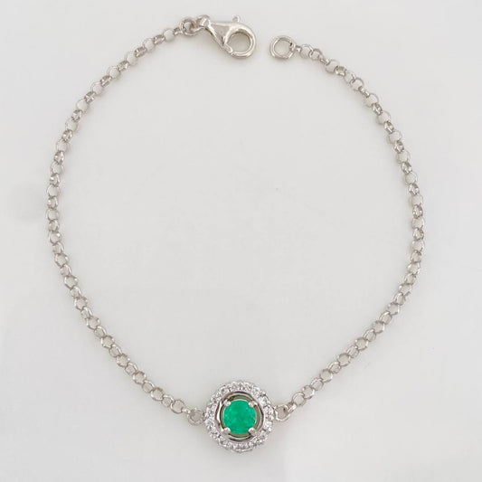 Pulso Aro Seguido Halo Esmeralda 0.38pts 2.05g / 17cm / 1.6mm Plata 925