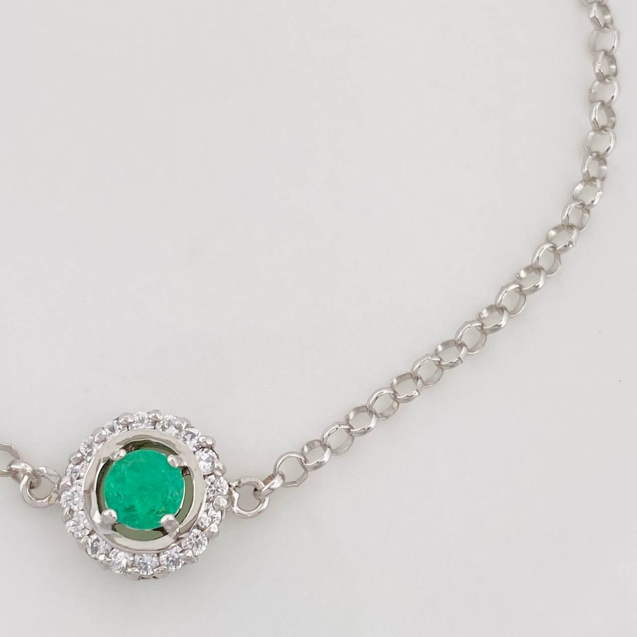 Pulso Aro Seguido Halo Esmeralda 0.38pts 2.05g / 17cm / 1.6mm Plata 925