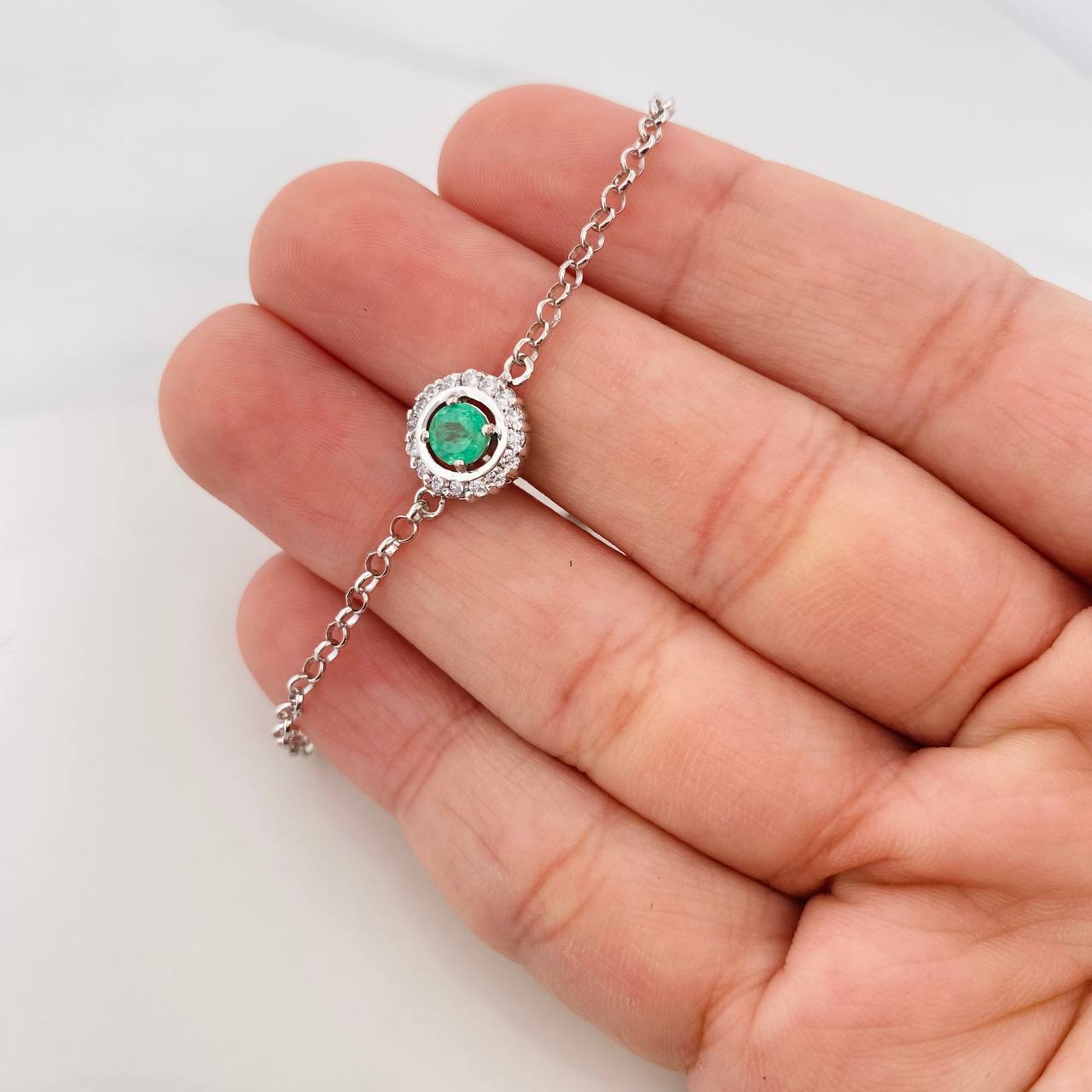 Pulso Aro Seguido Halo Esmeralda 0.38pts 2.05g / 17cm / 1.6mm Plata 925