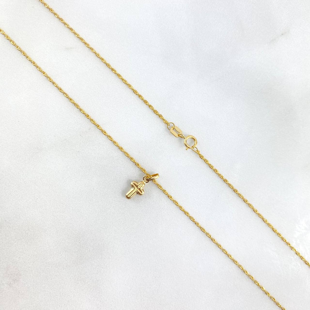 Cadena Lazo 0.95gr / 50cm + Dije Cruz Rayada 0.25gr / 1.2cm Oro Amarillo (Oferta)