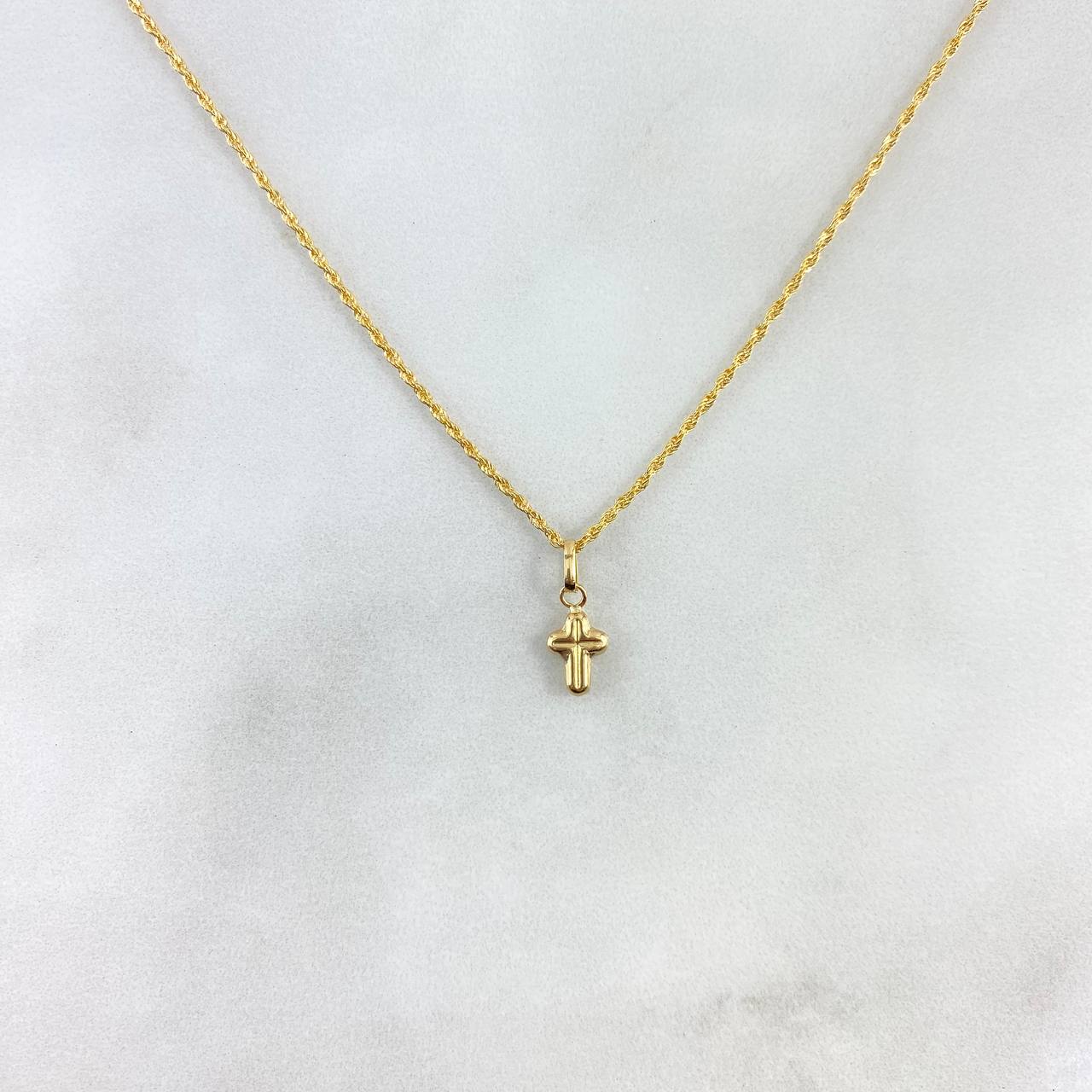 Cadena Lazo 0.95gr / 50cm + Dije Cruz Rayada 0.25gr / 1.2cm Oro Amarillo (Oferta)