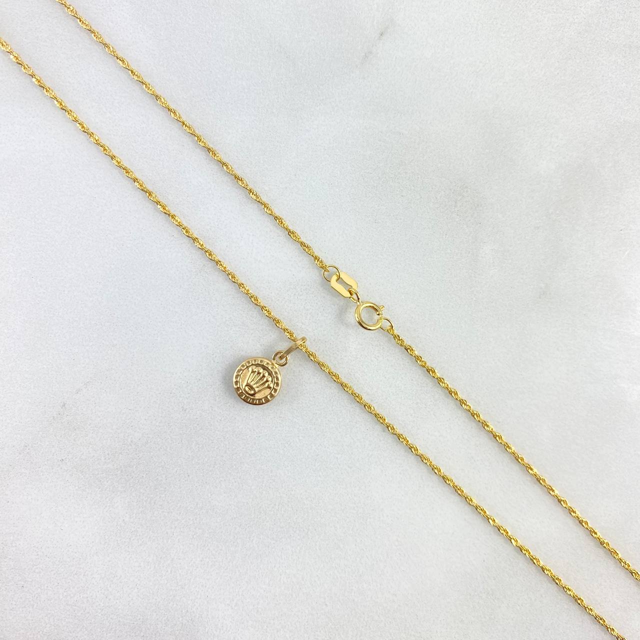 Cadena Lazo 0.85gr / 45cm + Dije Corona RX 0.3gr / 1.3cm  Oro Amarillo (Oferta)