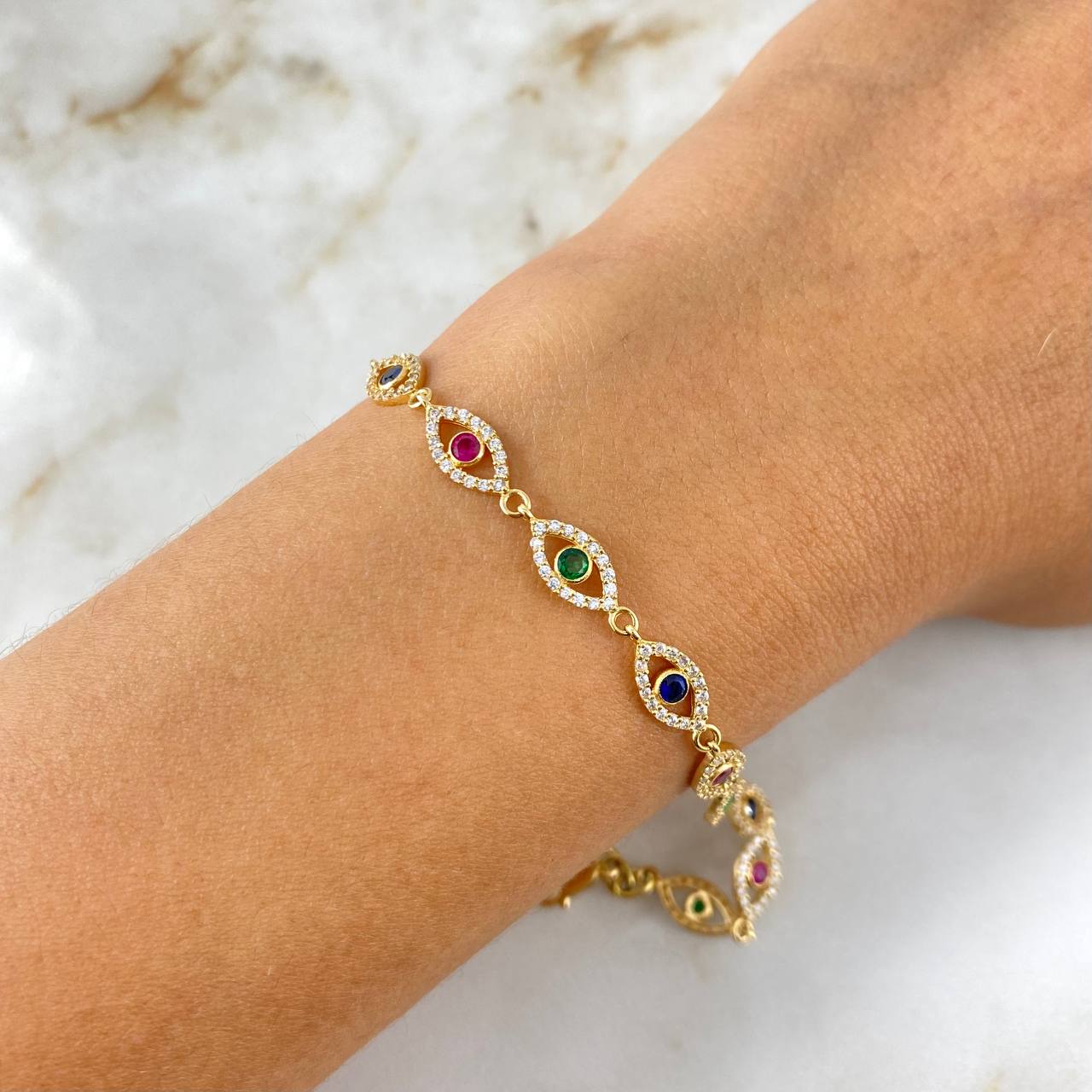 Pulso Ojos Místicos 5.15gr / 18.5cm / 5.5mm Circones de Colores Oro Amarillo *