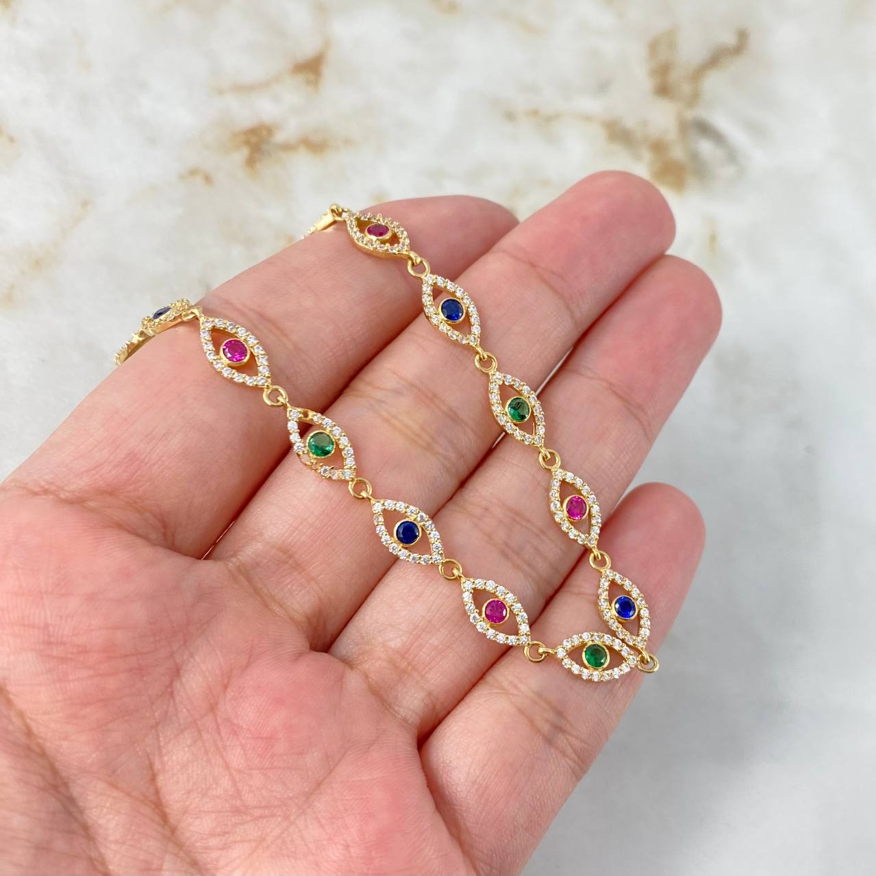 Pulso Ojos Místicos 5.15gr / 18.5cm / 5.5mm Circones de Colores Oro Amarillo *