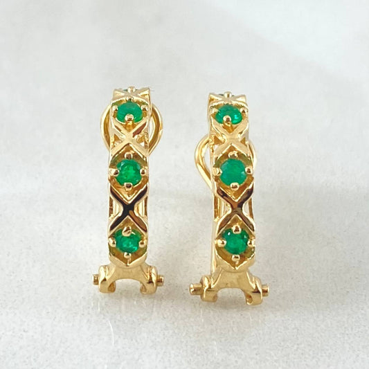 Candongas Puntos Cruzados Esmeraldas 16pts 3.6gr / 1.5cm / Oro Amarillo 18K *