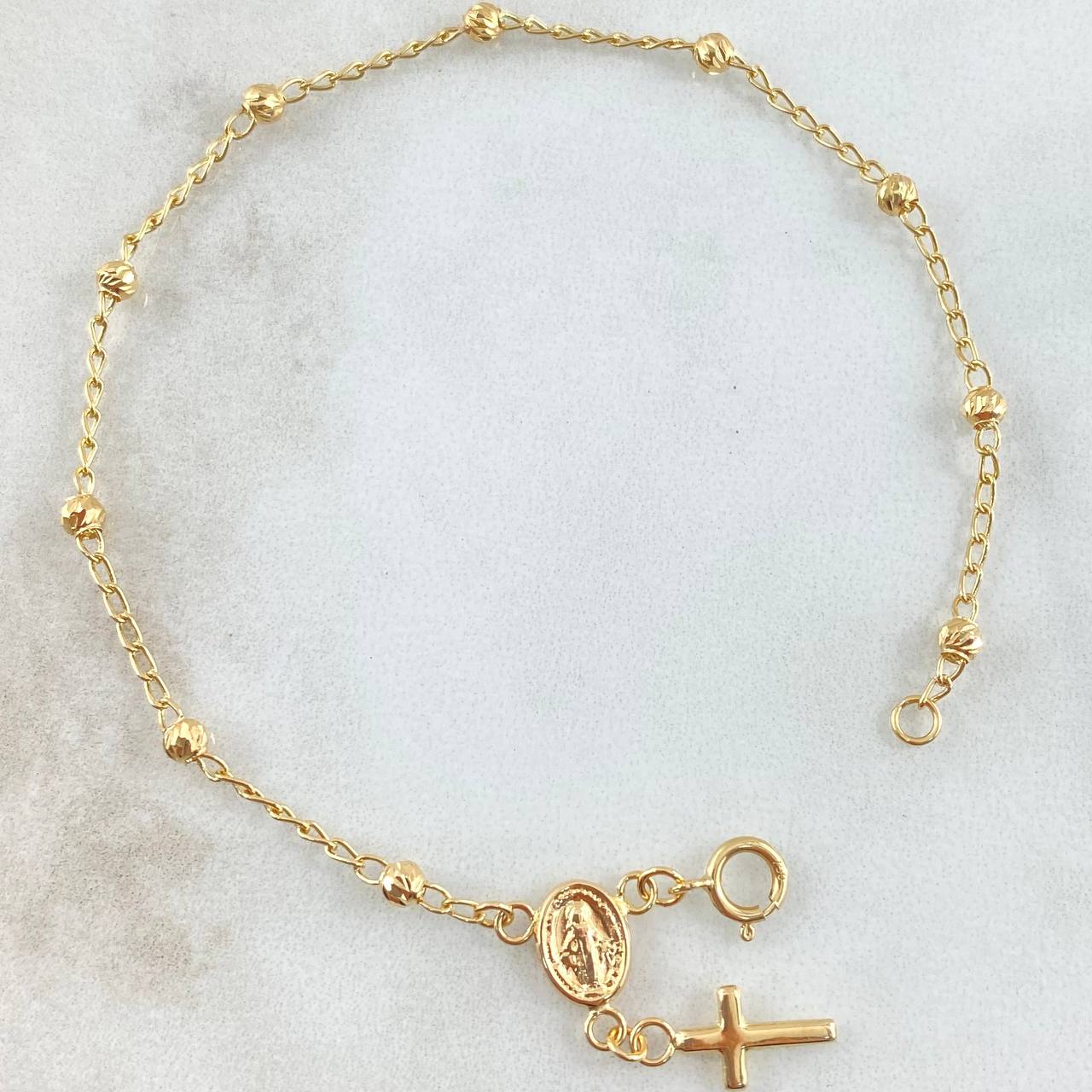 Pulso Denario Virgen Milagrosa Crúz 2.25gr / 17cm / Oro Amarillo 18K