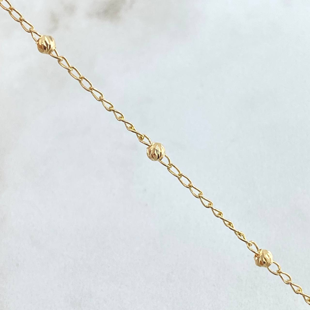 Tobillera Denario Virgen Milagrosa Crúz 2.7gr / 24.5cm / Oro Amarillo 18K