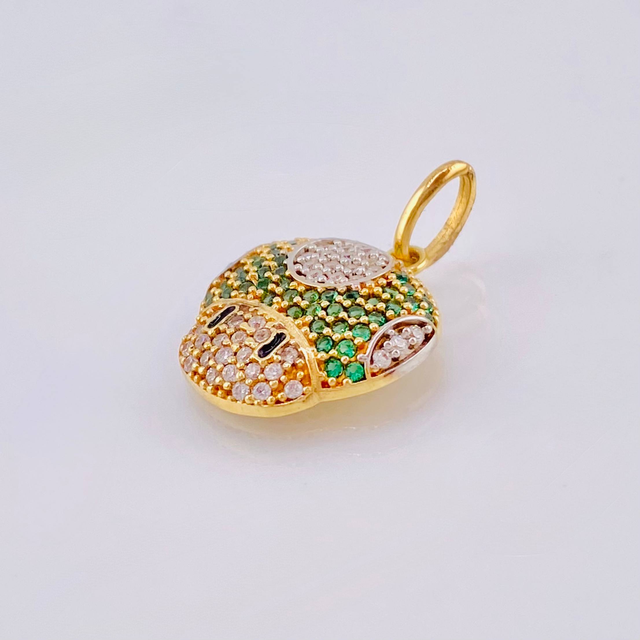 Dije Hongo Animado 2.3gr / 2cm / Circones Blancos Verdes Oro Amarillo 18K