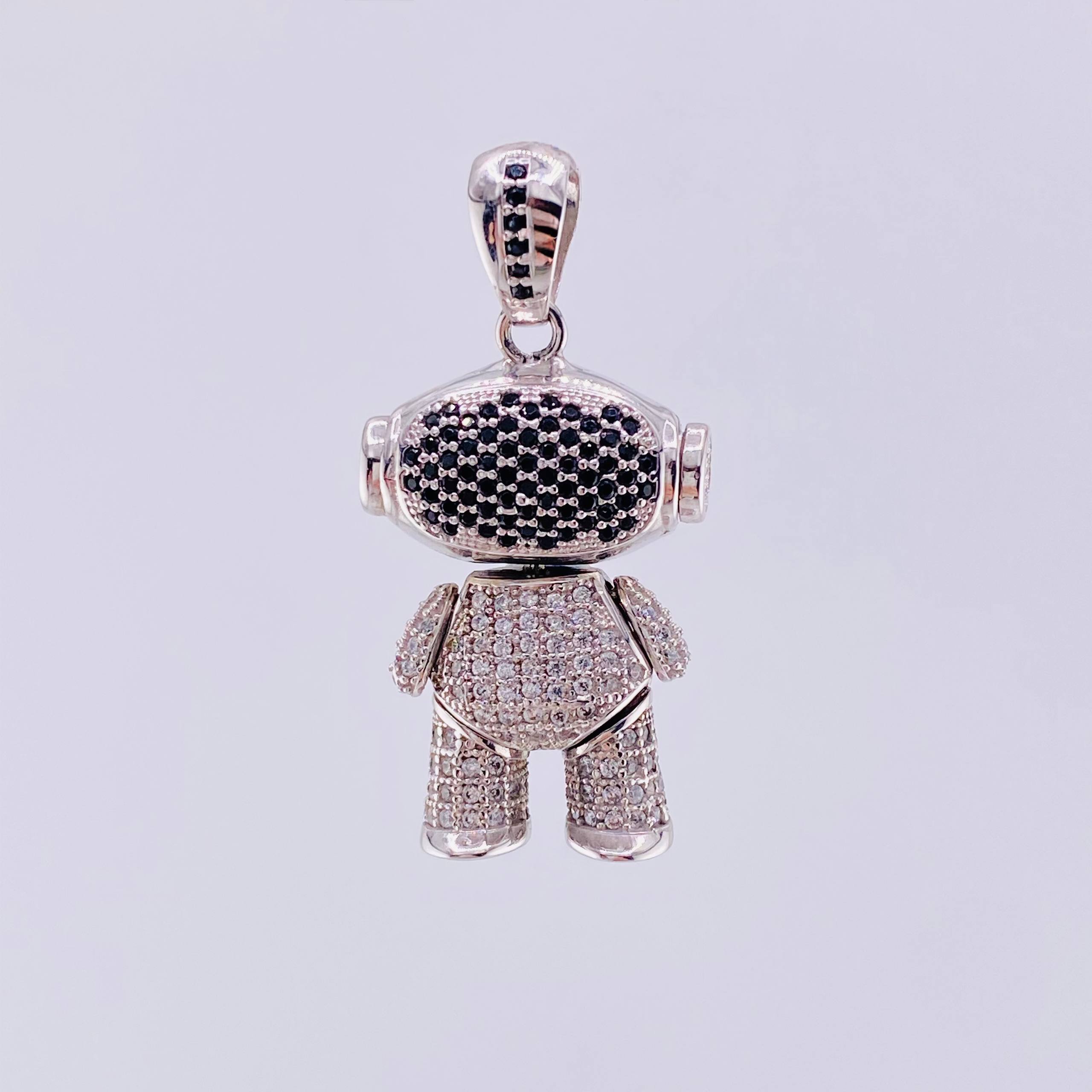 Dije Astronauta 11.25gr / 3.8cm / Circones Blancos-Negros Oro Blanco *
