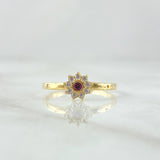 Anillo Flor Nueve Petalos 1.45gr / T6 1/2 / Circones Blancos Rojos Oro Amarillo 18K