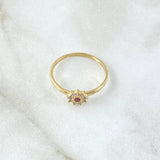 Anillo Flor Nueve Petalos 1.45gr / T6 1/2 / Circones Blancos Rojos Oro Amarillo 18K