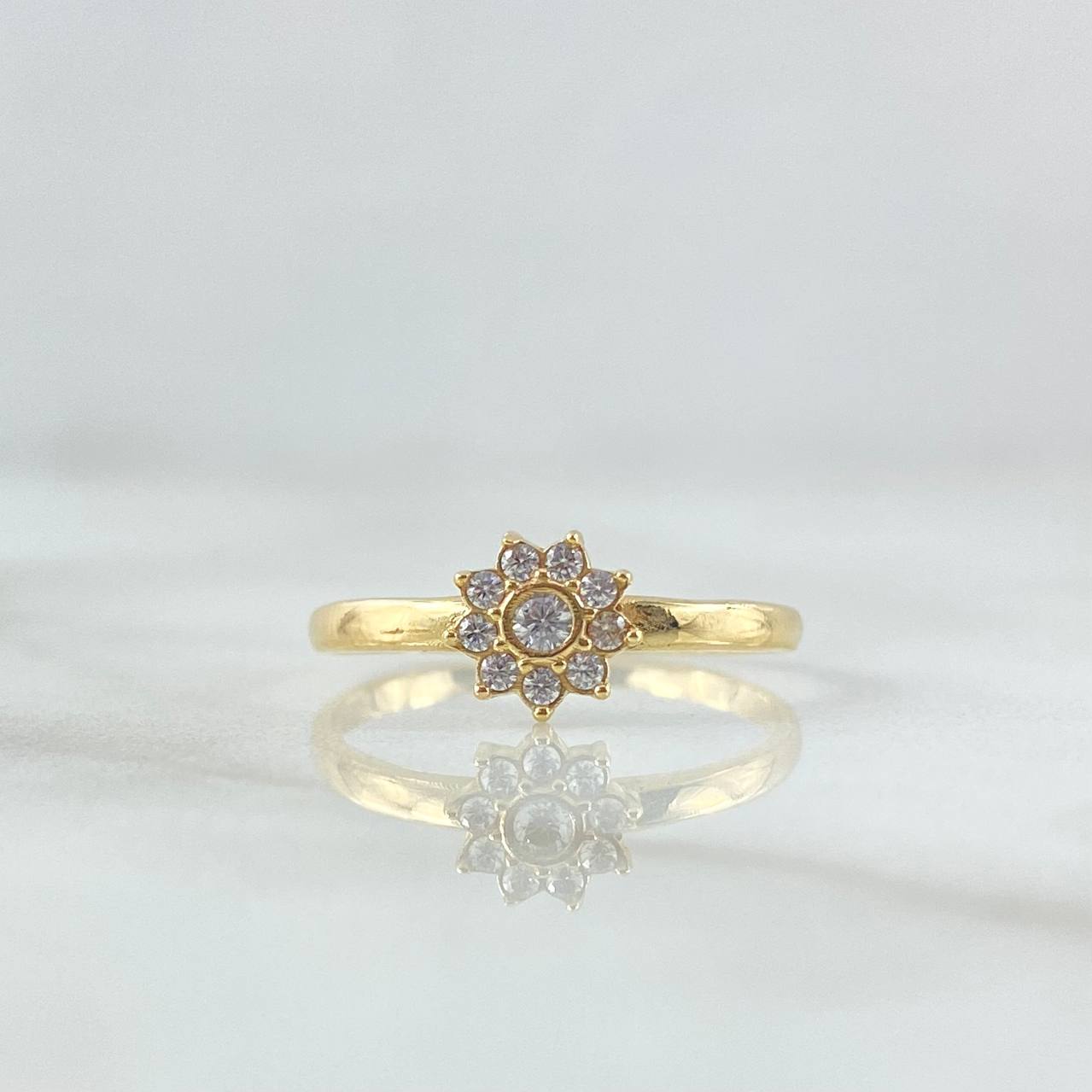 Anillo Flor Nueve Petalos 1.45gr / T6 3/4 / Circones Blancos Oro Amarillo 18K *